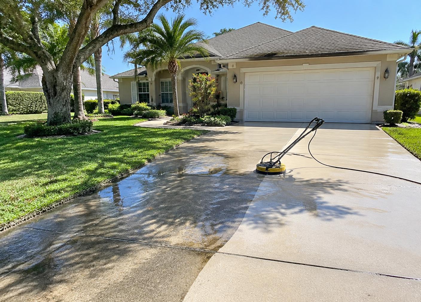 Driveway being pressure washed at a Florida property